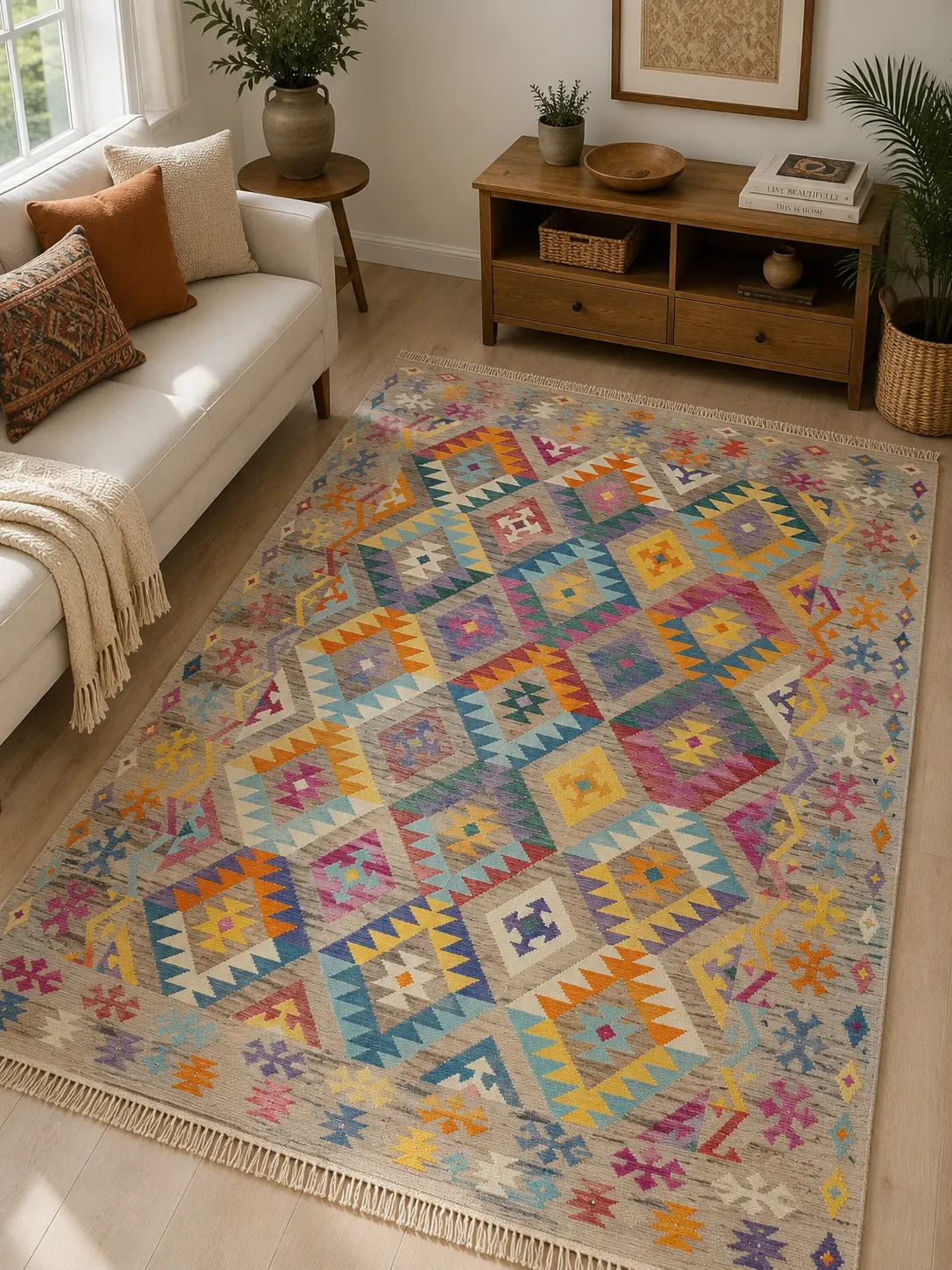 Colorburst Tribal Mosaic Hand Woven Woolen Kilim