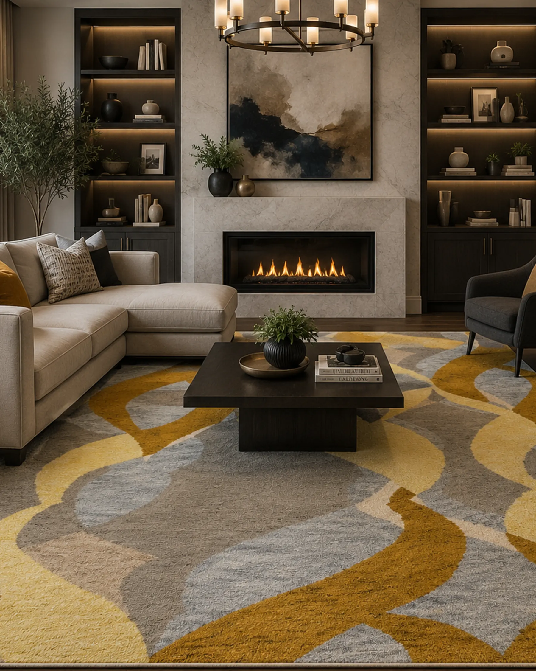 Mustard Silver Wave Modern Hand Tufted Woolen Rug