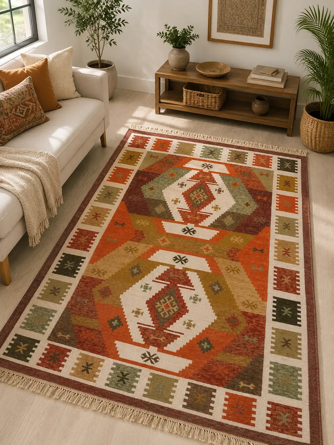 Boho Desert Mosaic Hand  Woven Polyester Kilim (Indoor/Outdoor kilim)