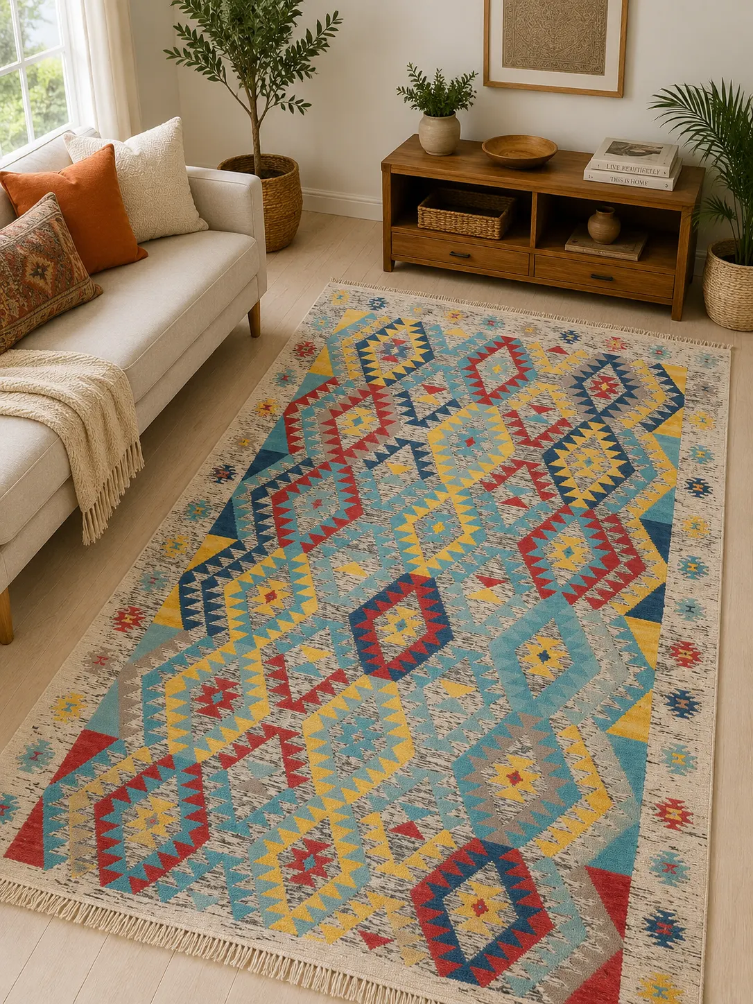 Ocean Prism Tribal Hand Woven Woolen Kilim