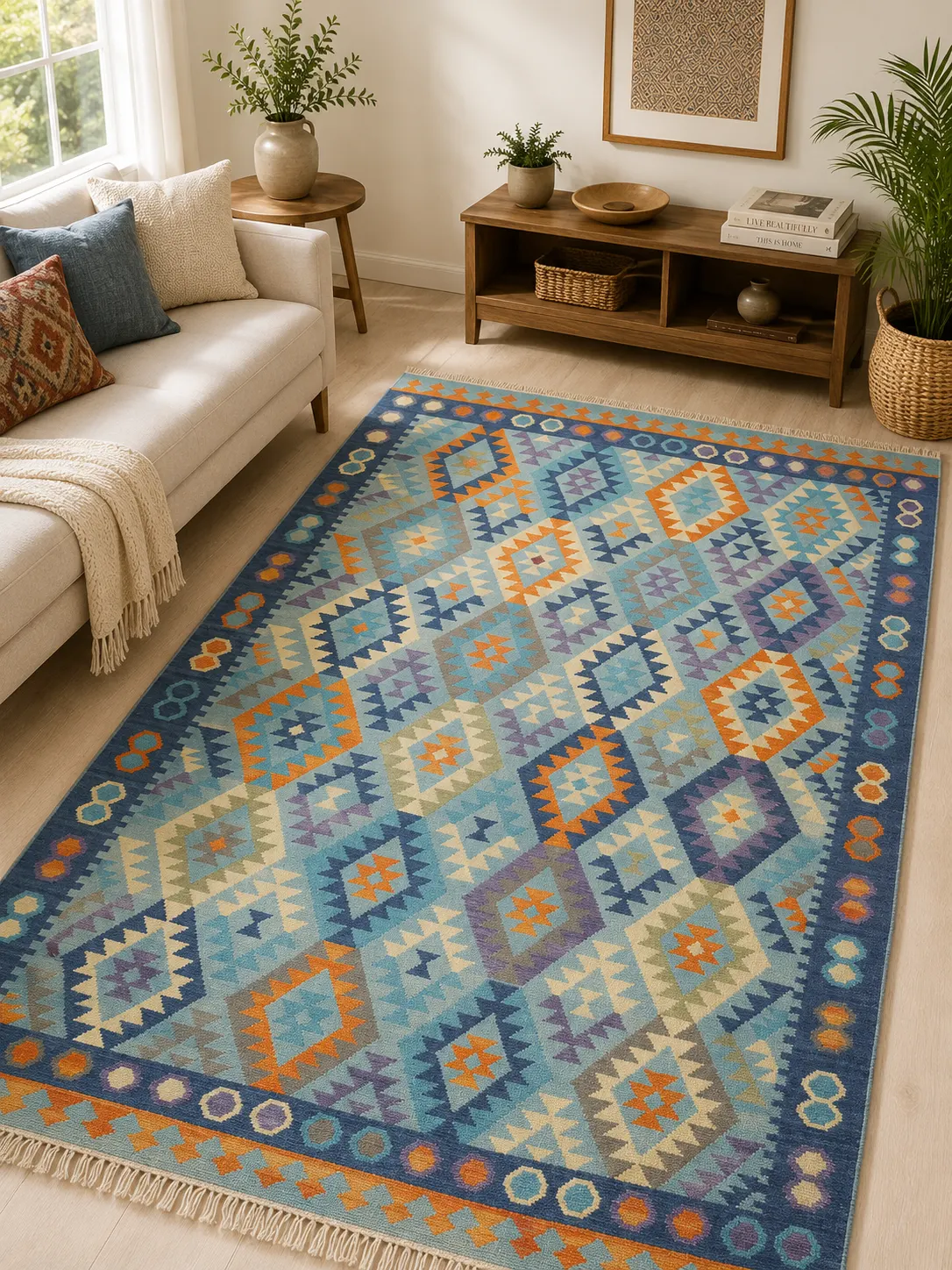Blue Crystal Nomad Hand Woven Woolen Kilim