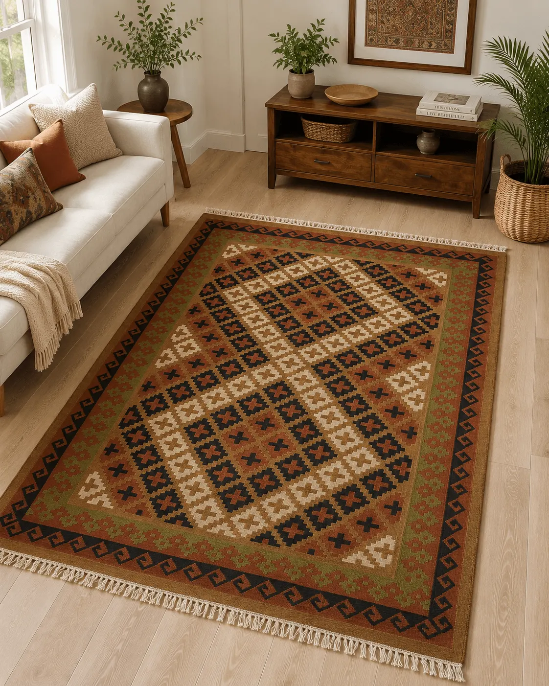 Midnight Mosaic Diamond Hand Woven Woolen Kilim