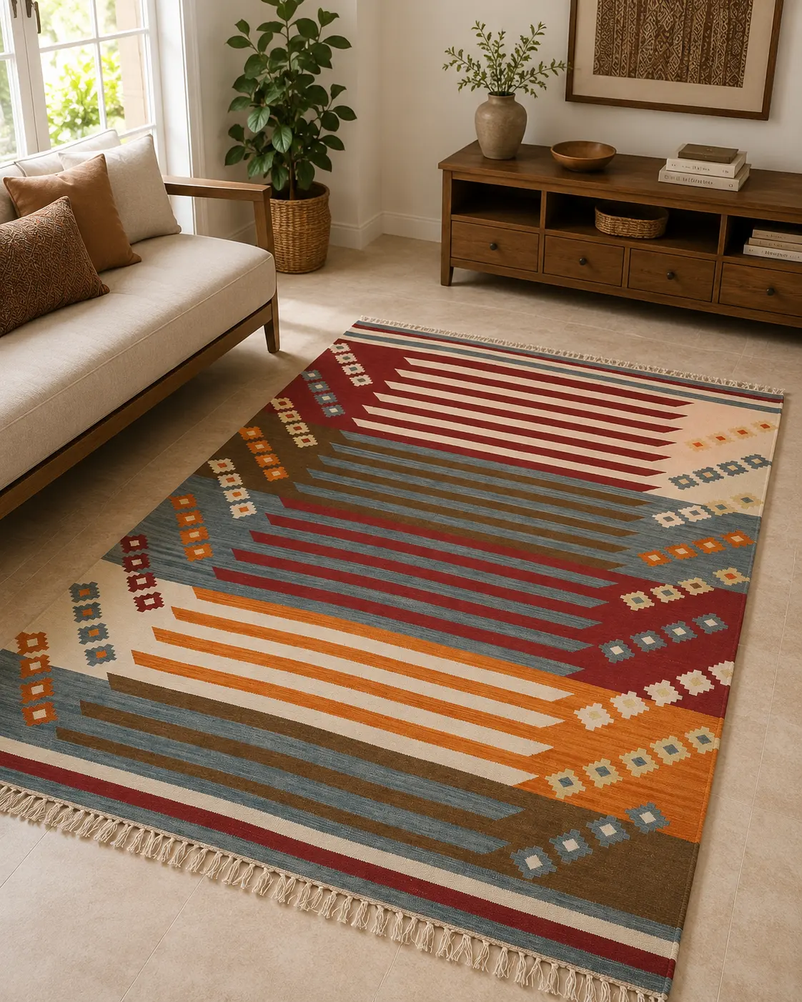 Modern Nomad Stripe Hand Woven Woolen Kilim