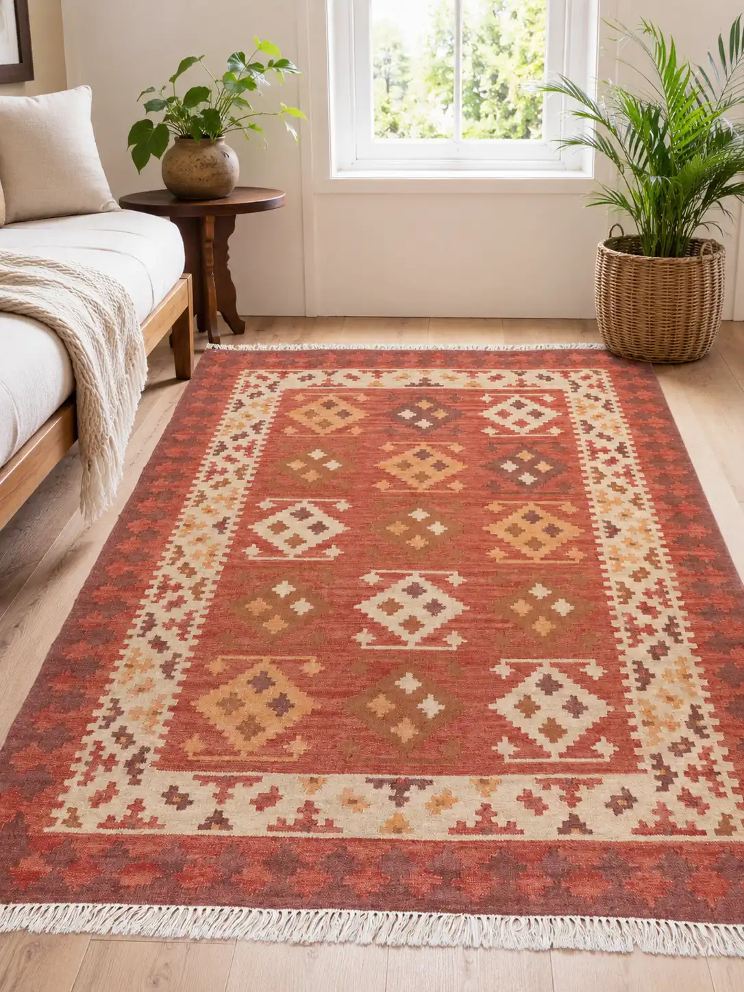 Terracotta Tribal Hand Woven Woolen Kilim